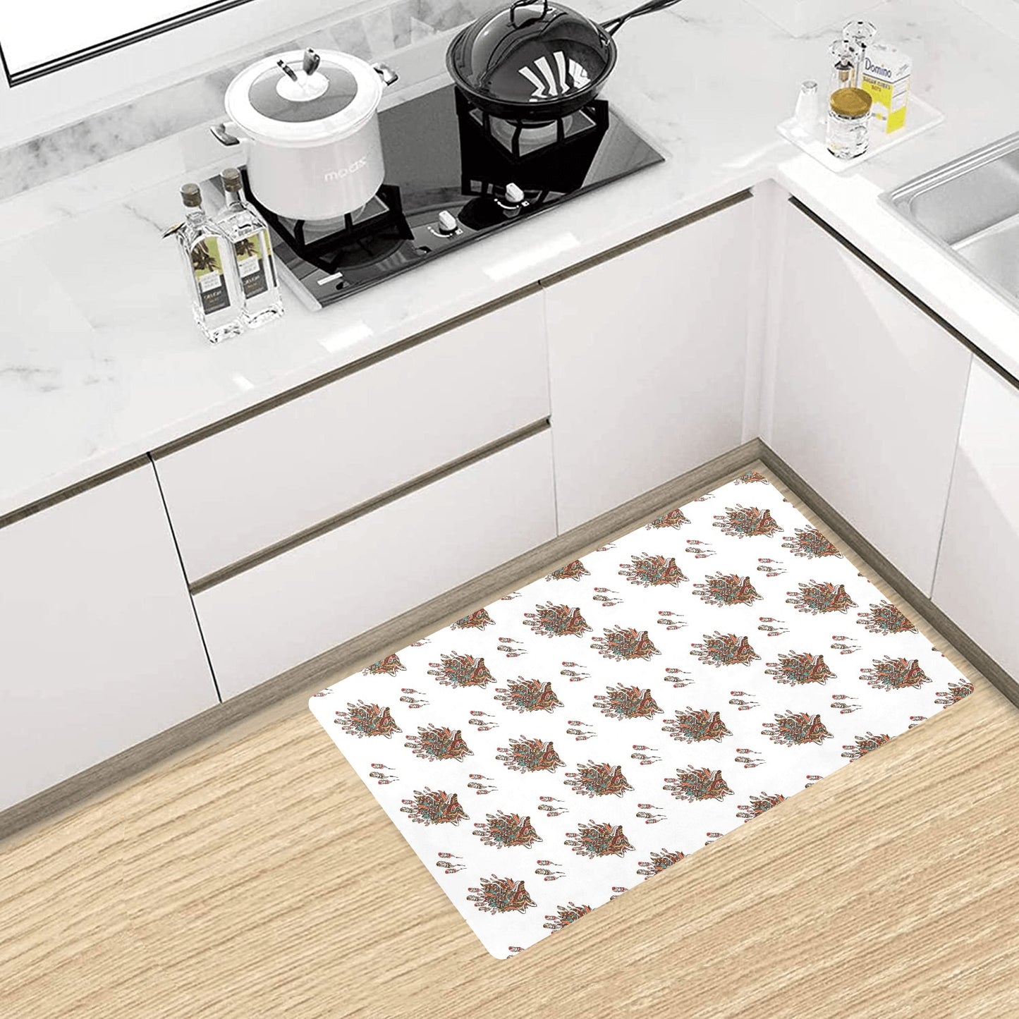 Aztec Wolf Pattern Print Design 02 Kitchen Mat