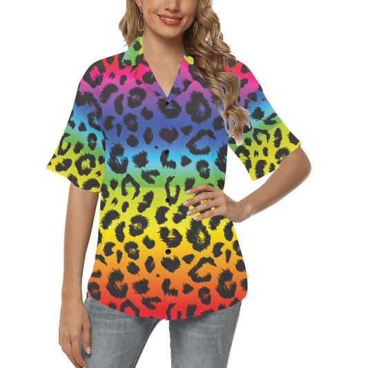 Rainbow Leopard Pattern Print Design A01 Women's Hawaiian Shirt