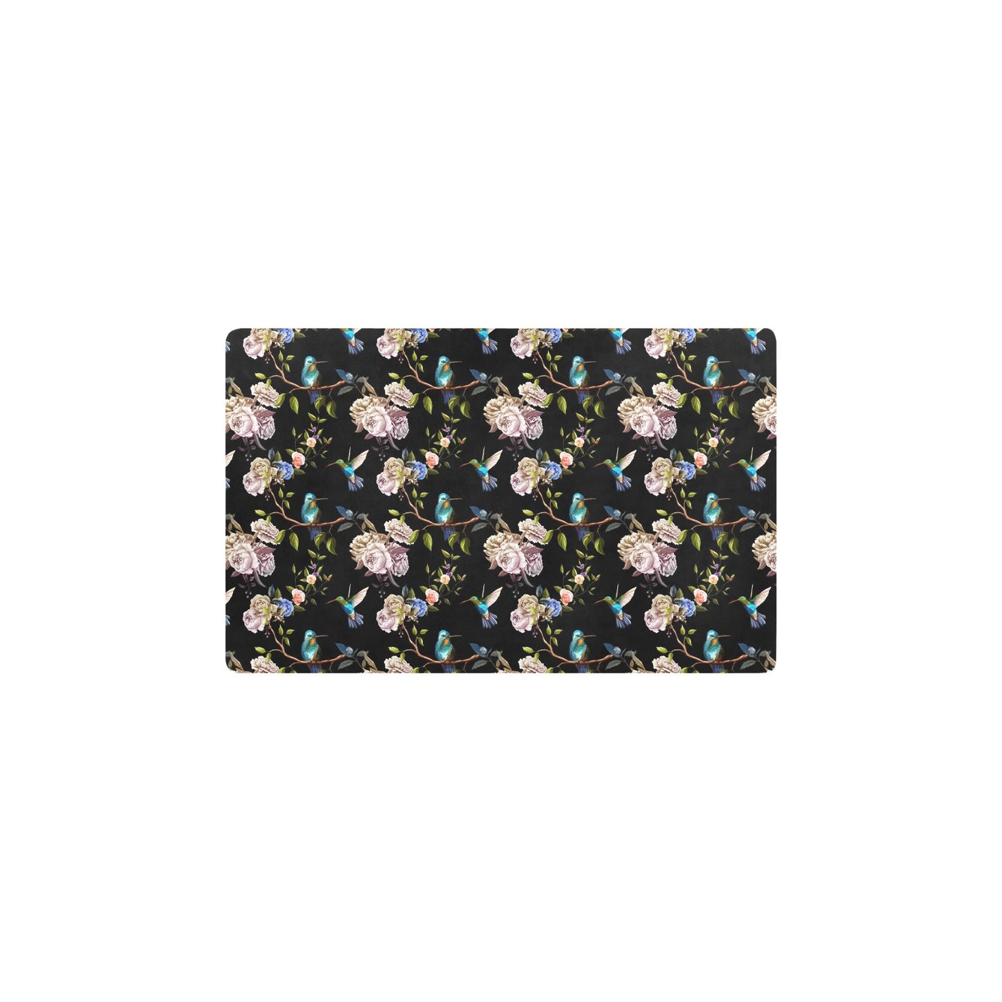 Hummingbird Flower Themed Print Kitchen Mat