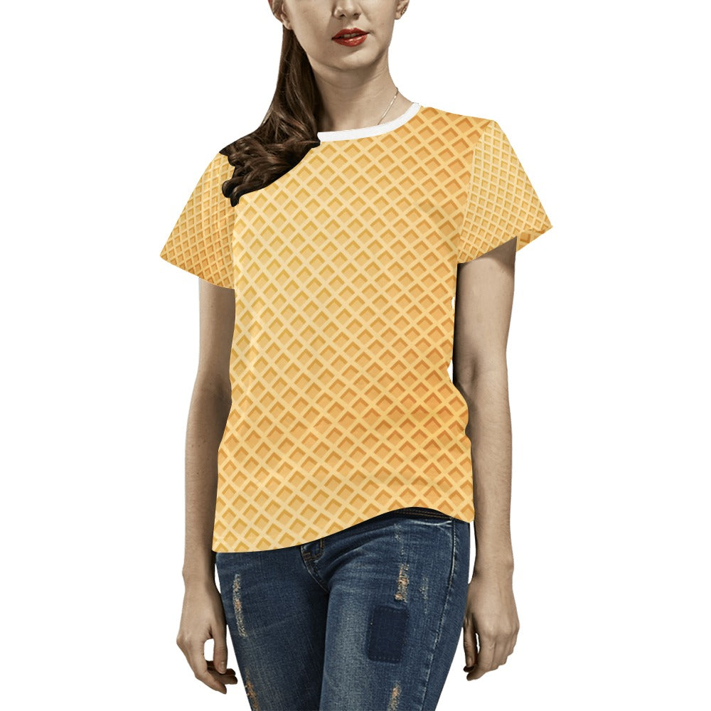Waffle Texture Print Design LKS302 Women's  T-shirt