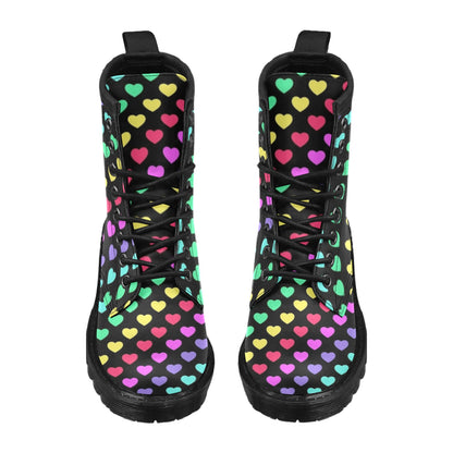 Heart Rainbow Pattern Print Design HE02 Women's Boots