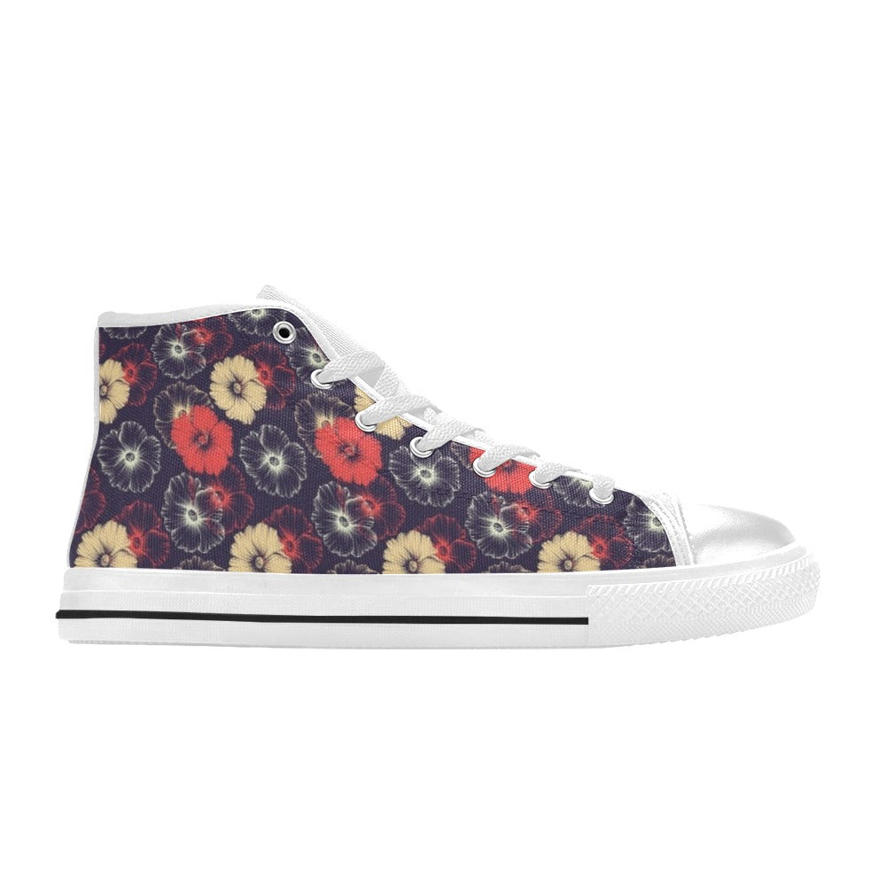 Tropical Flower Print Design LKS302 High Top Women's White Shoes