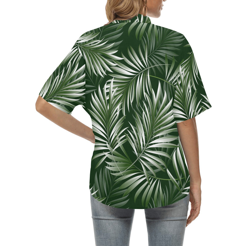 White Green Tropical Palm Leaves Women's Hawaiian Shirt