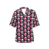 Pink Rose Skull Themed Print Women's Hawaiian Shirt