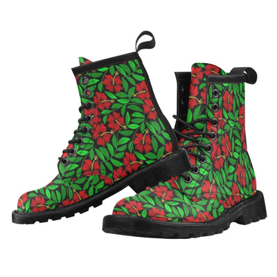 Red Hibiscus Embroidered Pattern Print Design HB032 Women's Boots