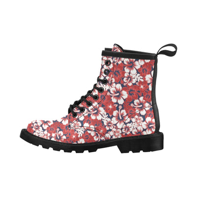 Red Hibiscus Pattern Print Design HB01 Women's Boots