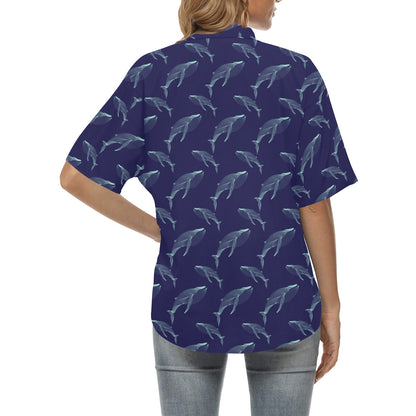 Blue Whale Print Design LKS402 Women's Hawaiian Shirt