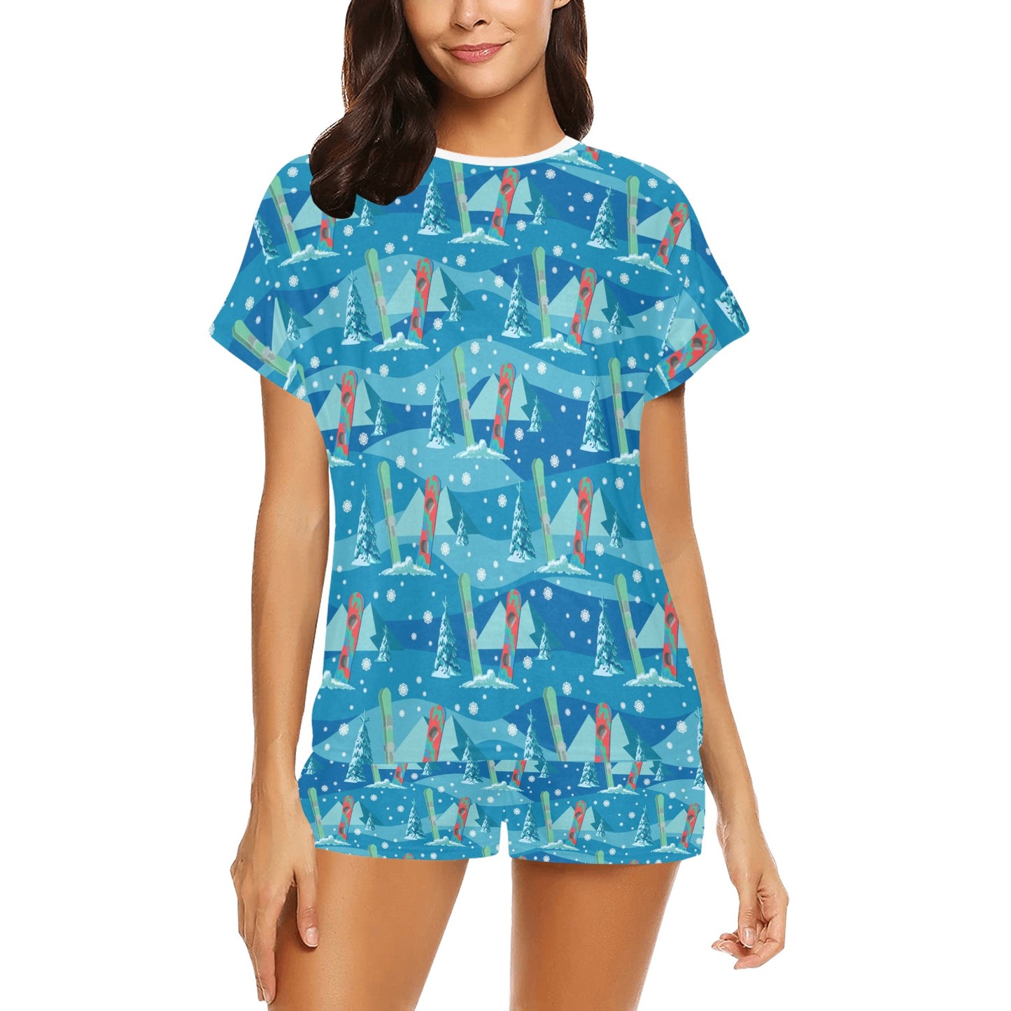 Snowboard Print Design LKS301 Women's Short Pajama Set