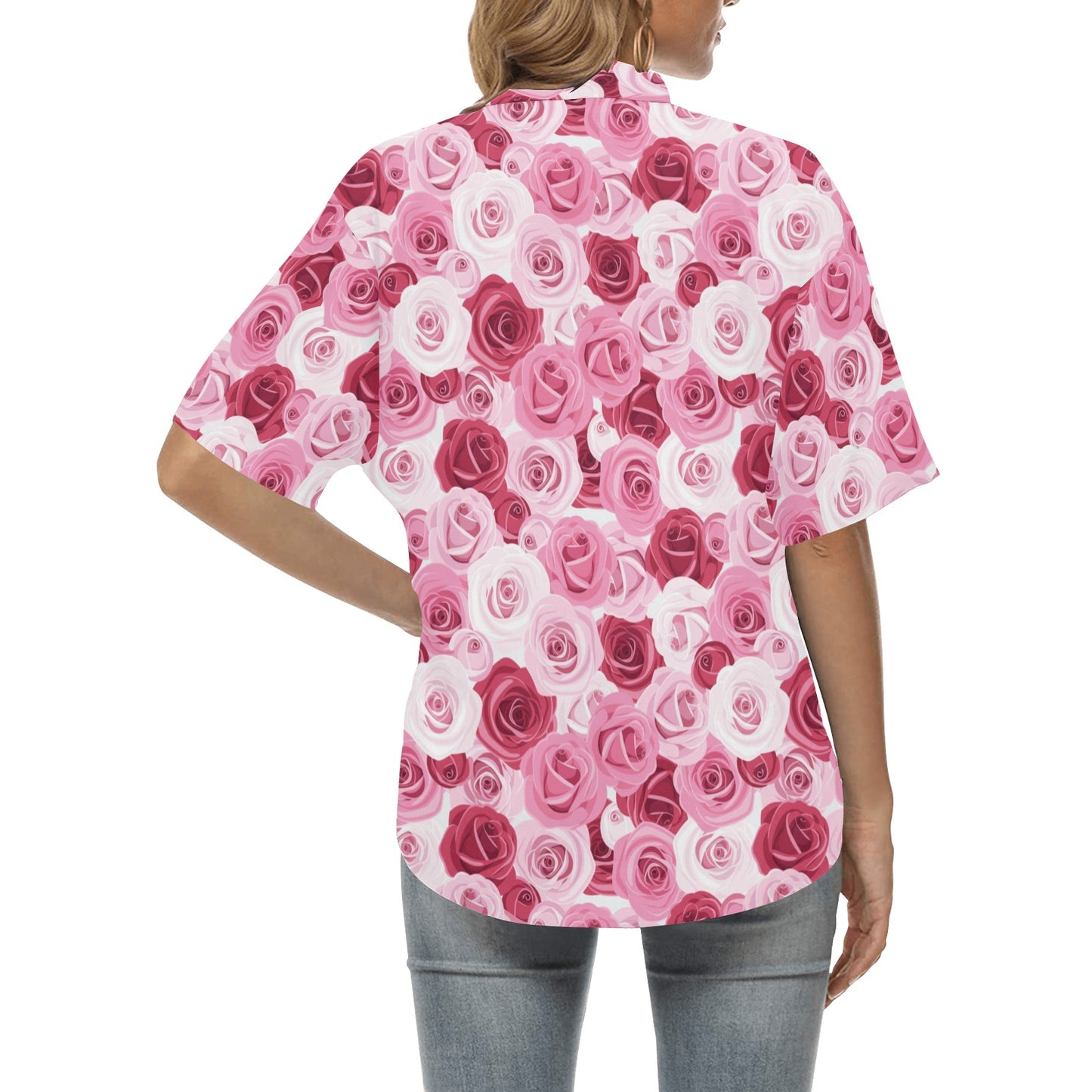 Pink Red Rose Pattern Print Women's Hawaiian Shirt