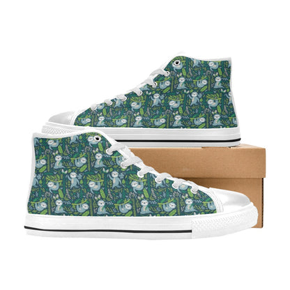 Sloth Print Design LKS304 High Top Women's White Shoes