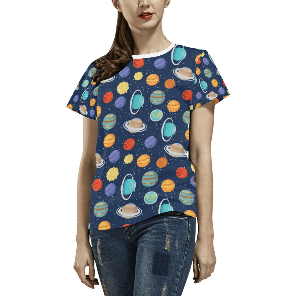 Planet With Star Print Design LKS303 Women's  T-shirt