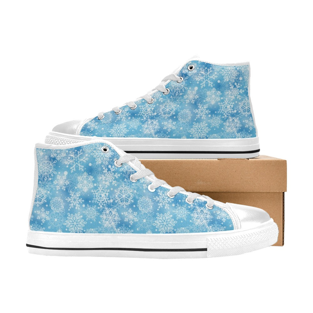 Snowflake Blue Print Design LKS301 High Top Women's White Shoes