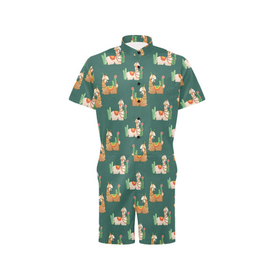 Llama Cactus Pattern Print Design 07 Men's Romper