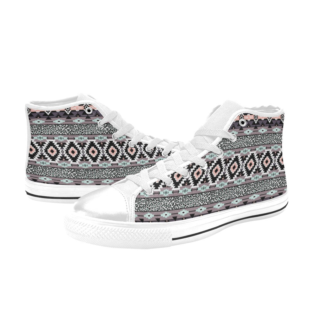 Safari Pattern Print Design LKS302 High Top Women's White Shoes