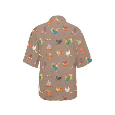 Chicken Happy Print Pattern Women's Hawaiian Shirt