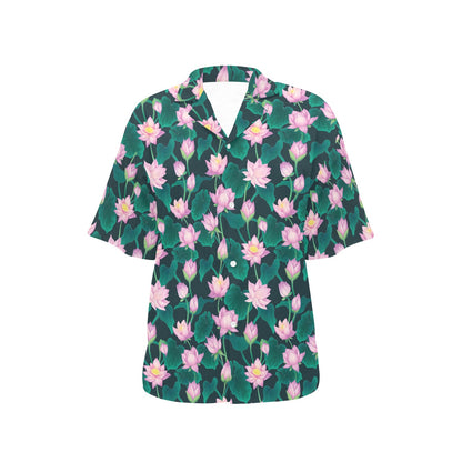 Water Lily Print Design LKS302 Women's Hawaiian Shirt