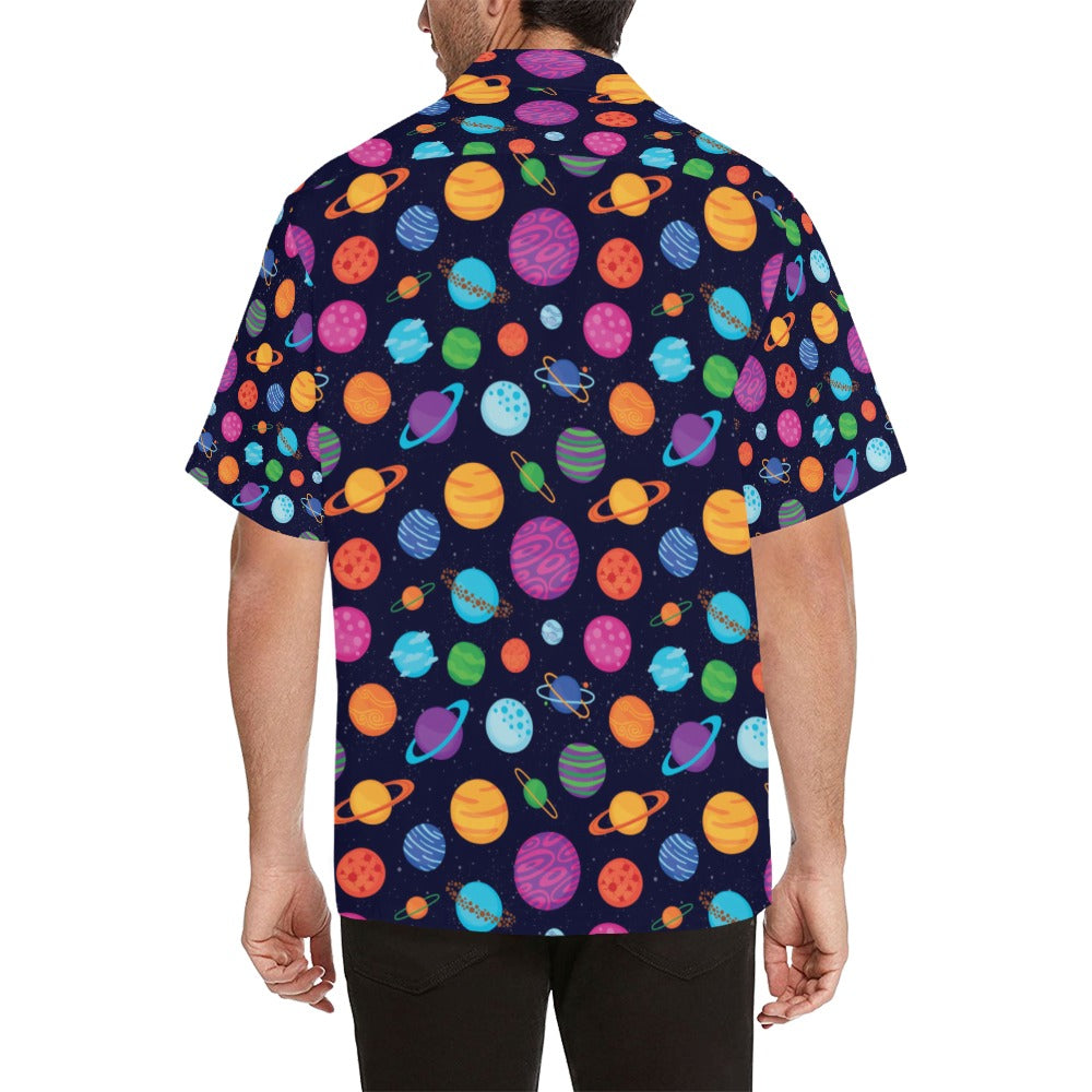 Planet Multicolor Print Design LKS302 Men's Hawaiian Shirt
