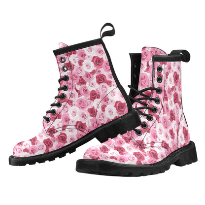 Pink Red Rose Pattern Print Women's Boots