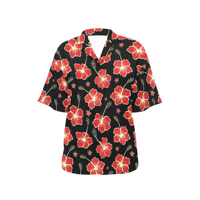 Red Hibiscus Pattern Print Design HB021 Women's Hawaiian Shirt