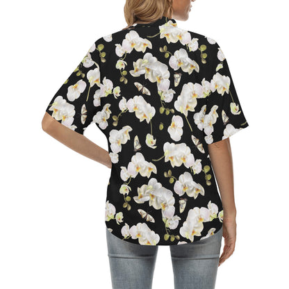 Orchid White Pattern Print Design OR011 Women's Hawaiian Shirt