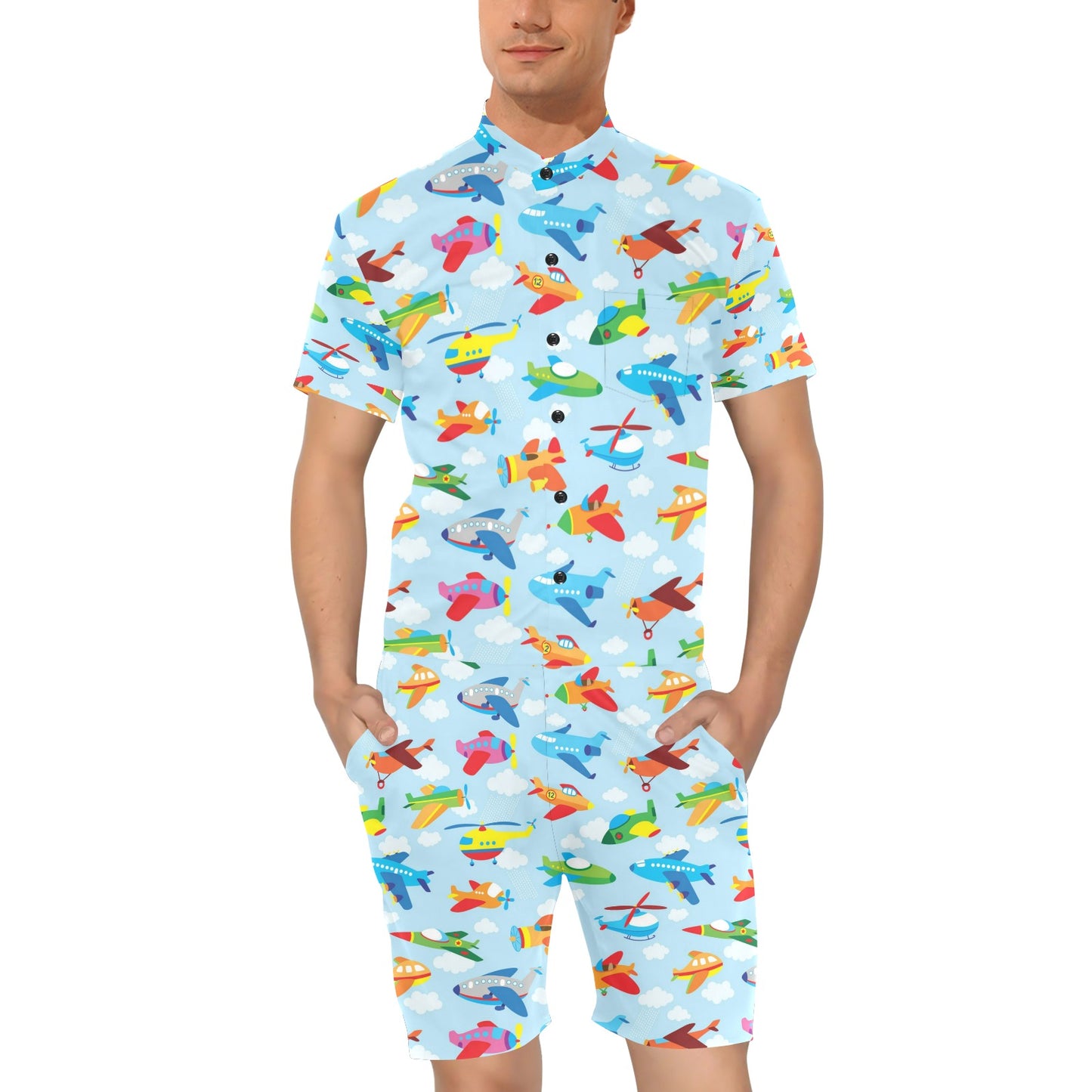 Airplane Colorful Pattern Print Design 01 Men's Romper