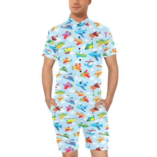Airplane Colorful Pattern Print Design 01 Men's Romper