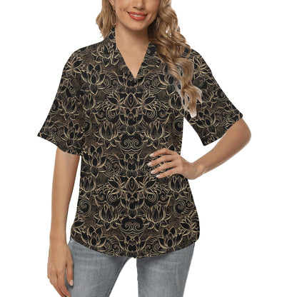 Lotus Gold Mandala Design Themed Women's Hawaiian Shirt