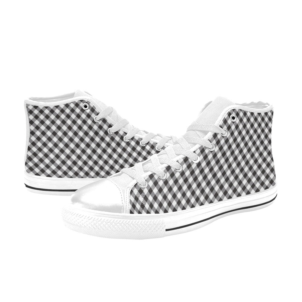 Gingham Print Design LKS402 High Top Women's White Shoes