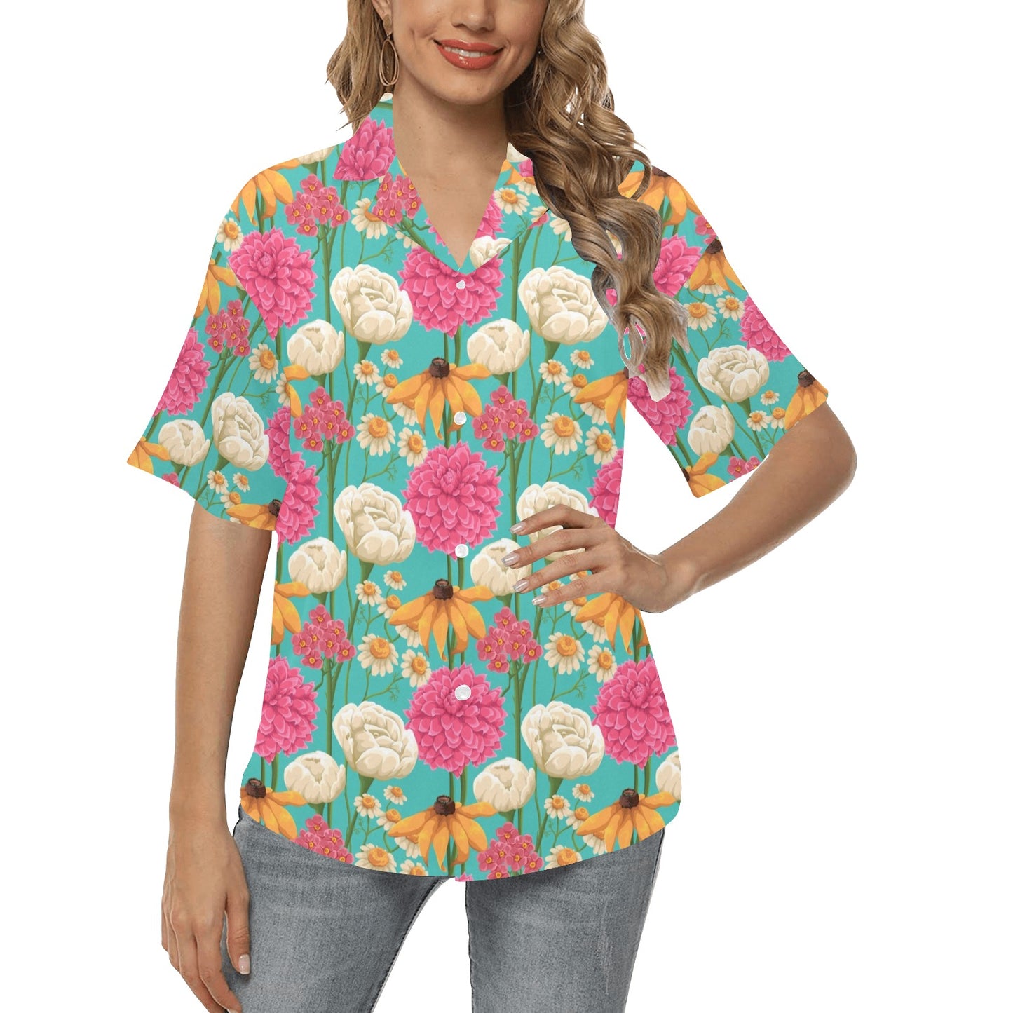 Summer Floral Pattern Print Design SF07 Women's Hawaiian Shirt