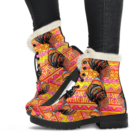 African Girl Aztec Faux Fur Leather Boots