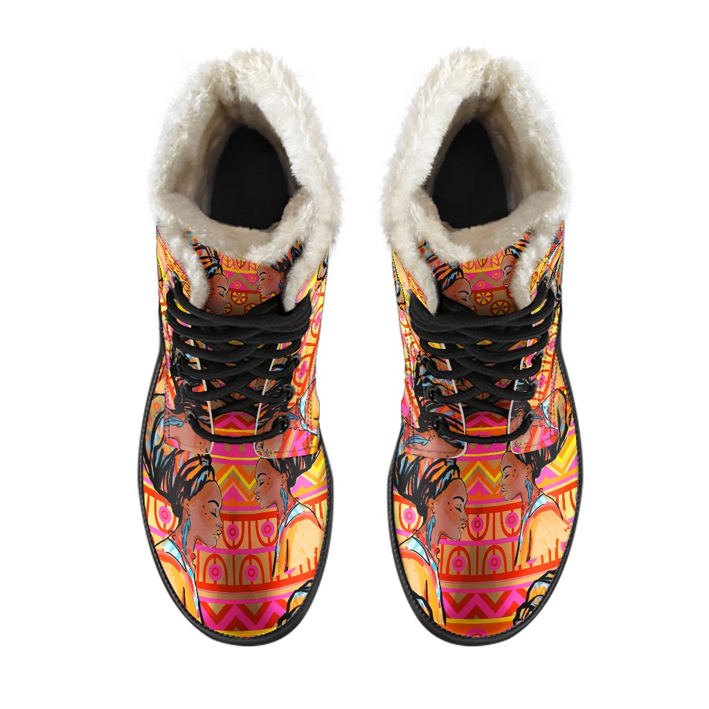 African Girl Aztec Faux Fur Leather Boots
