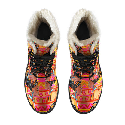 African Girl Aztec Faux Fur Leather Boots
