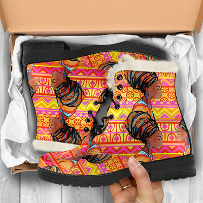 African Girl Aztec Faux Fur Leather Boots