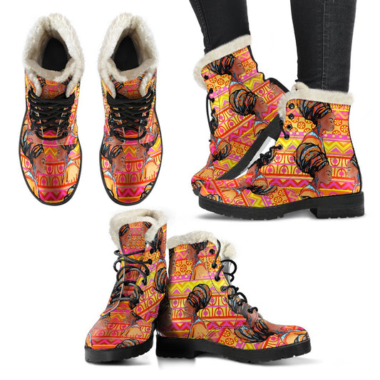 African Girl Aztec Faux Fur Leather Boots