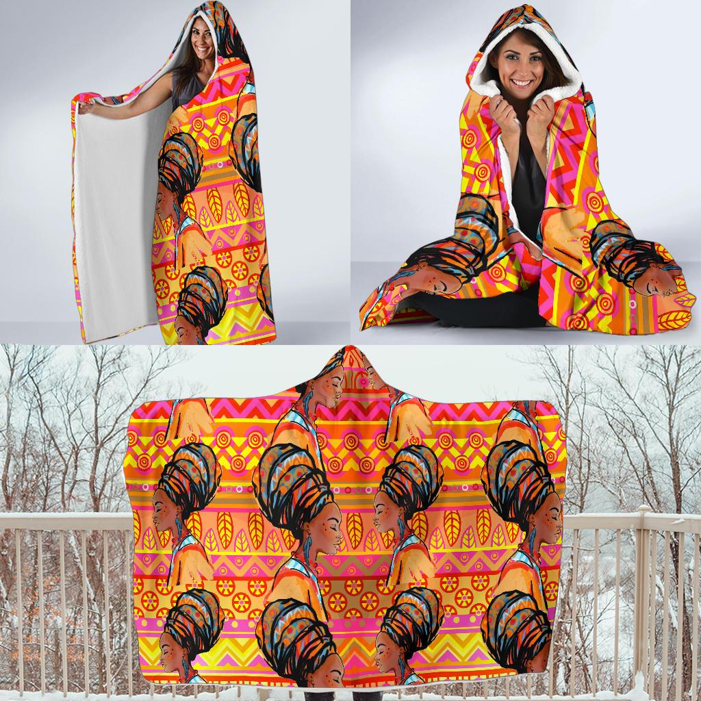 African Girl Aztec Hooded Blanket-JORJUNE.COM