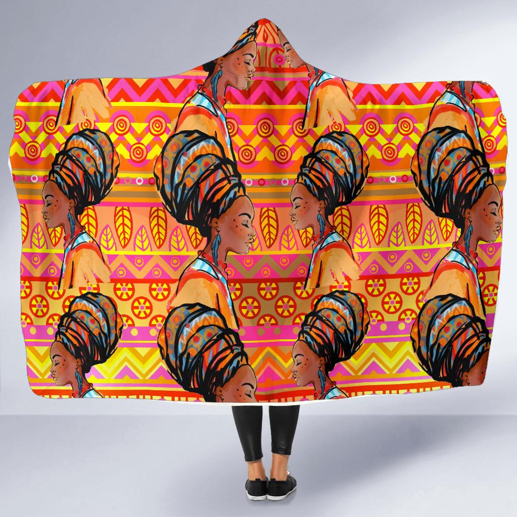 African Girl Aztec Hooded Blanket-JORJUNE.COM