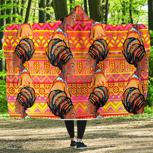 African Girl Aztec Hooded Blanket-JORJUNE.COM