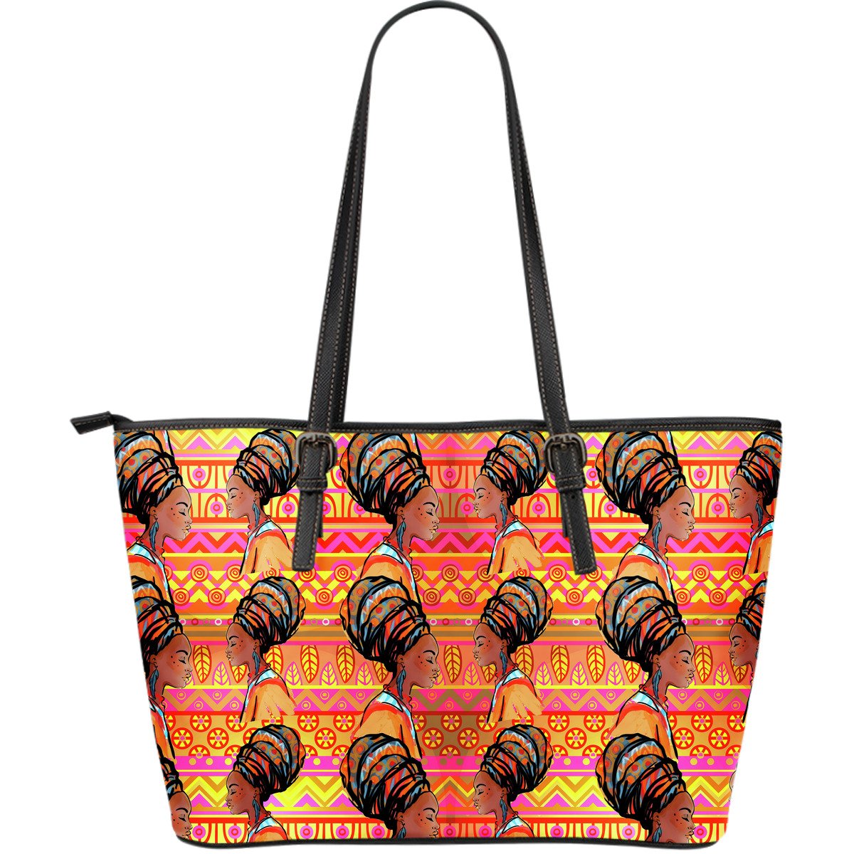 African Girl Aztec Large Leather Tote Bag