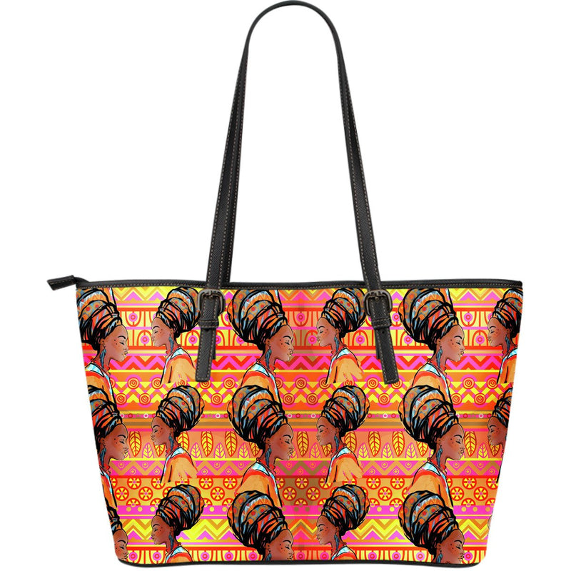 African Girl Aztec Large Leather Tote Bag