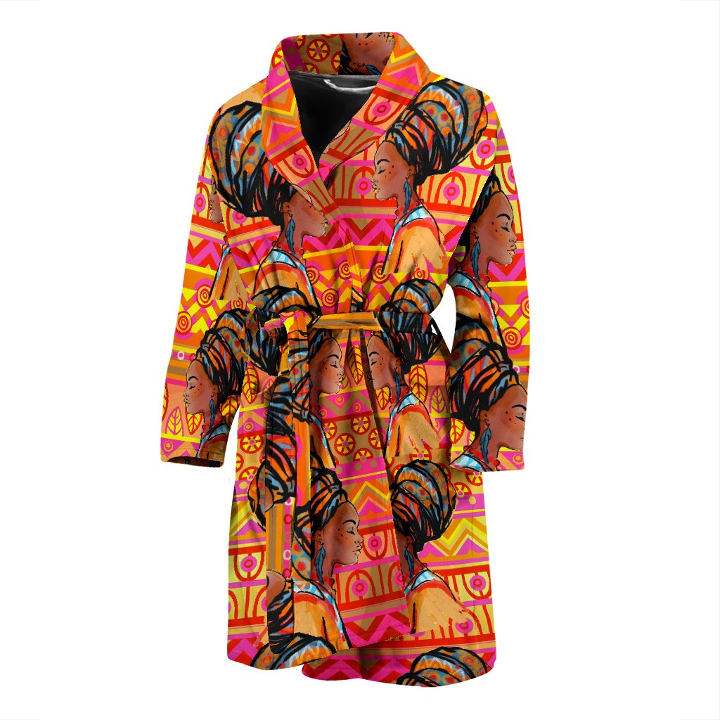 African Girl Aztec Men Bath Robe