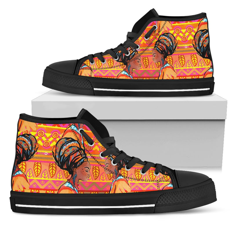 African Girl Aztec Men High Top Shoes