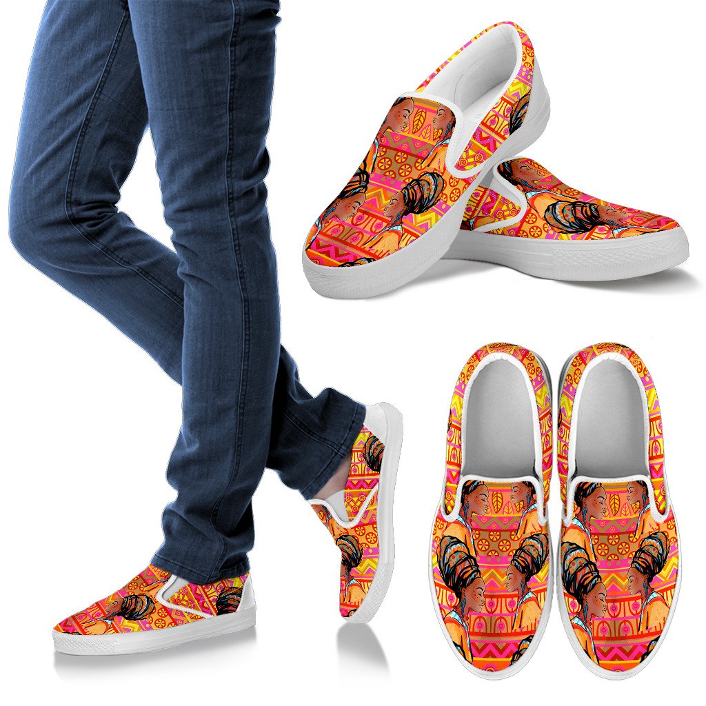 African Girl Aztec Men Slip On Shoes