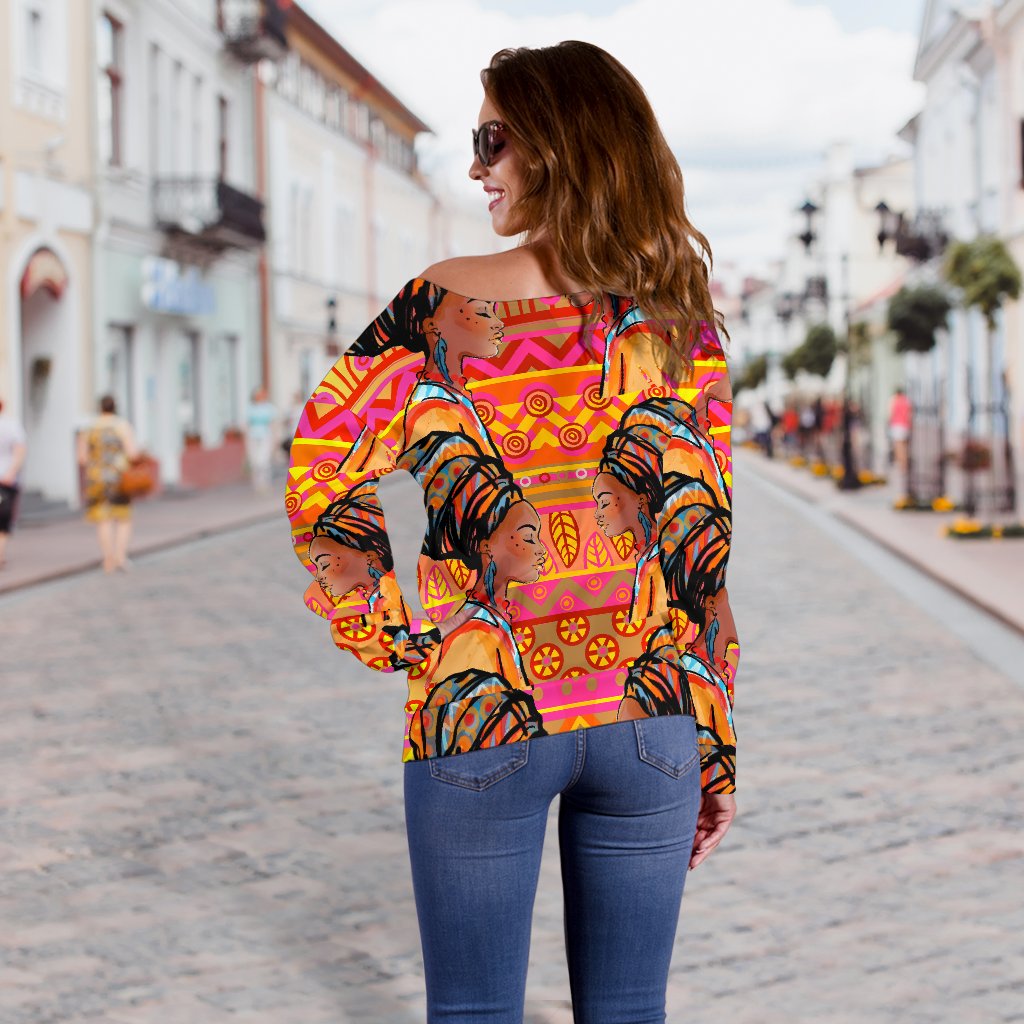 African Girl Aztec Off Shoulder Sweatshirt