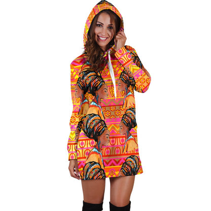 African Girl Aztec Women Hoodie Dress