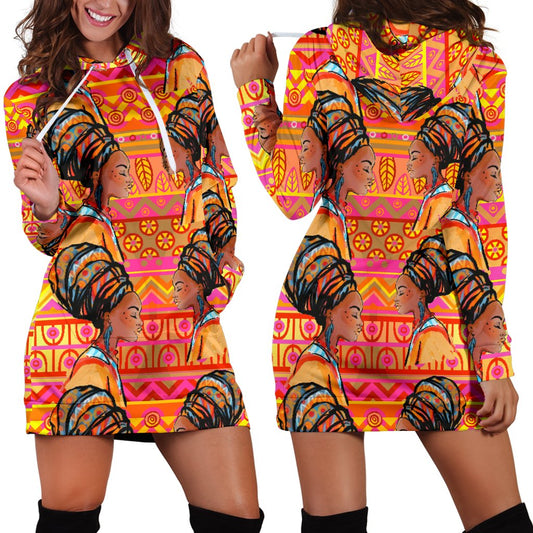 African Girl Aztec Women Hoodie Dress
