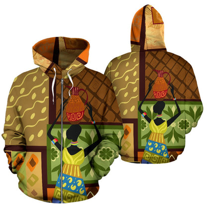 African Girl Design All Over Zip Up Hoodie
