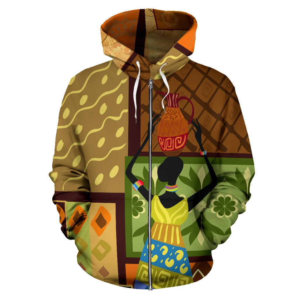 African Girl Design All Over Zip Up Hoodie