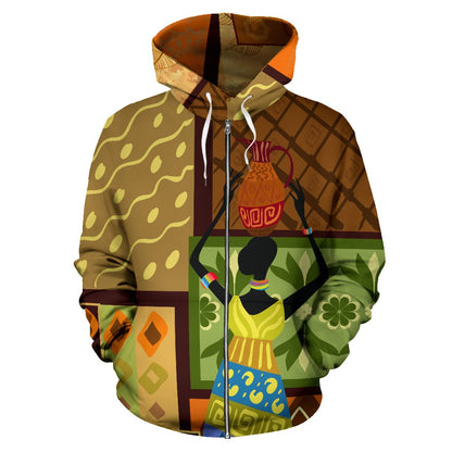 African Girl Design All Over Zip Up Hoodie