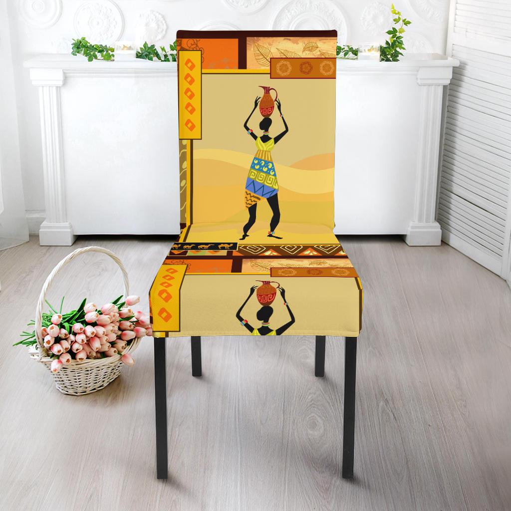 African Girl Design Dining Chair Slipcover-JORJUNE.COM