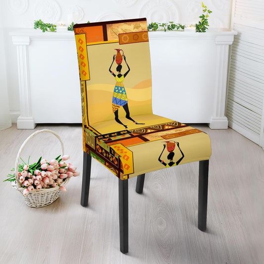 African Girl Design Dining Chair Slipcover-JORJUNE.COM